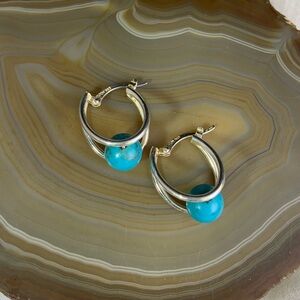 Vintage Sterling Silver Earrings with Turquoise Beads